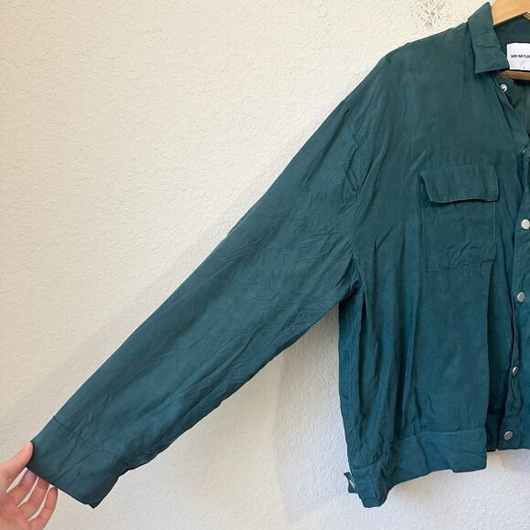 MKI MIYUKI ZOKU Overshirt Jacket Men L Teal Lined Snap Button Shacket Minimalist - Picture 4 of 10